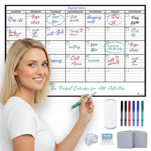 Small Dry Erase Calendar for Wall 17x26, Month Blank Kids Family Reusable Office, Classroom Schedule Monthly Planner Erasable Write, Rolled Whiteboard White Board, Calendar Dry Undated Erase for Wall - size: 26"W x 17"H