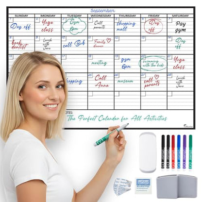 Small Dry Erase Calendar for Wall 17x26, Month Blank Kids Family Reusable Office, Classroom Schedule Monthly Planner Erasable Write, Rolled Whiteboard White Board, Calendar Dry Undated Erase for Wall - size: 26"W x 17"H
