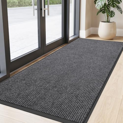 Front Door Mat 4'x8', Heavy Duty Waterproof Indoor Outdoor Doormat, Grey Outside Entryway Rugs - color: Grey Double Stripes, size: 4' x 8'(Rectangular)