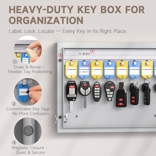 24 Key Lock Box Smart Key Organier Cabinet with Keypad & App for Office - size: 2.3inx11.3inx16in