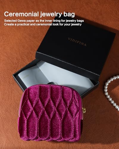 Small Travel Jewelry Case, Velvet Pouch with Zipper Caramel - color: Caramel