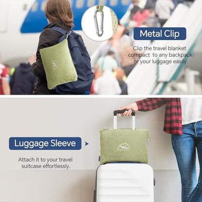 BEDELITE Travel Blanket with Bag, Jacquard Fleece Blanket 65"x40", Sage - color: Sage Green