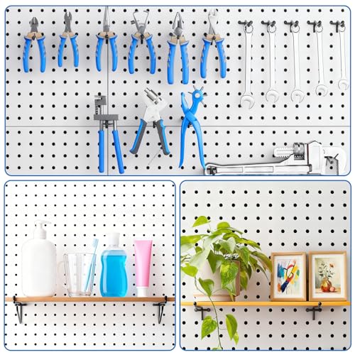 10 Pcs Pegboard Shelf Brackets Set,1/4 Black Metal Utility Hook Pegs