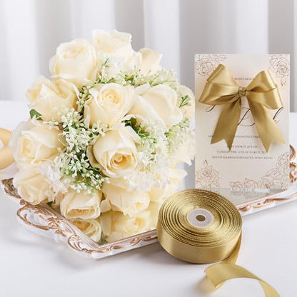 Champagne Gold Satin Ribbon, 1 Inch, 50 Yards - color: champagne gold