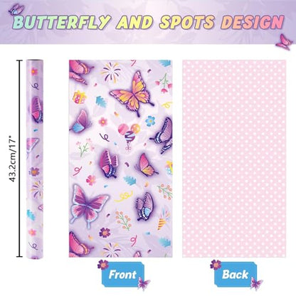 WERNNSAI Butterfly Wrapping Paper Girl, 33 ft Reversible Polka Dot Design - color: Butterfly