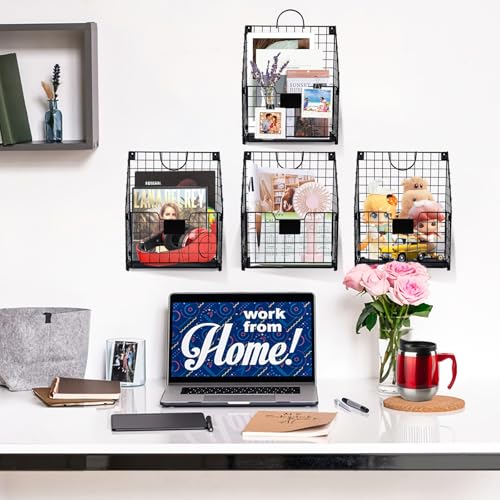 DILIBRA 4 Packs Hanging Wall File Organizer, Foldable Magazine File Holder