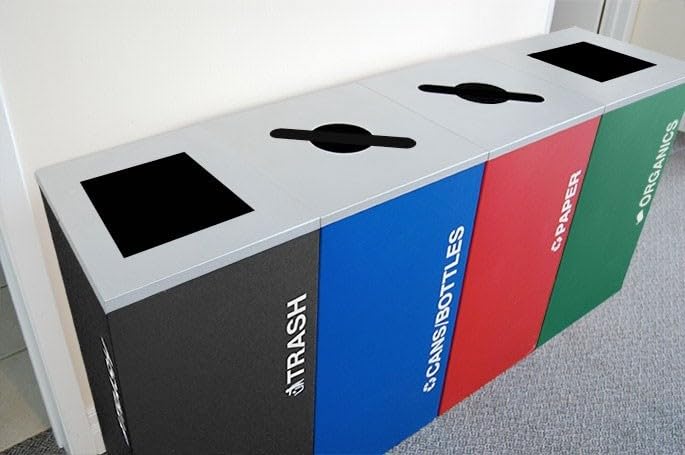 Kaleidoscope 24 Gallon Steel Commercial Trash and Recycling Bin | Color Coded for Each Trash and Recycling Stream | Customize Your Waste Station for Your Office, Lobby, School - color: Blue Textured, style: Waste