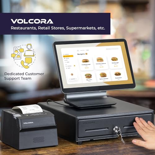 Volcora 13" Manual Push Open Cash Register Drawer for Point of Sale (POS) System, Black Heavy Duty Till with 4 Bills and 5 Coin Slots, Key Lock with Fully Removable Money Tray and Double Media Slots