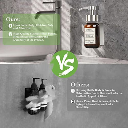 2Pack 8.5oz Brown Glass Bathroom Shampoo Dispenser, Silver Mount - color: Silver Set of 2