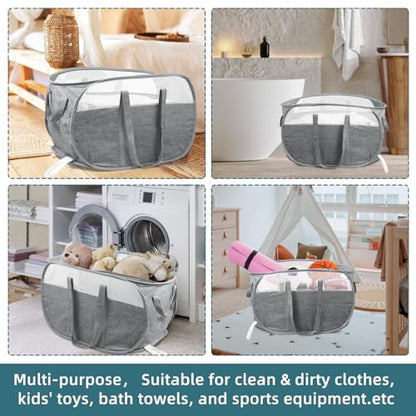 2 Pcs Collapsible Laundry Baskets, Tear Proof Pop Up Hamper With Dual Handles, Durable Foldable Basket, Easy to Carry for Home, Room, Bedroom, Dorm, Travel - Gray - color: 82L-2x-Gray