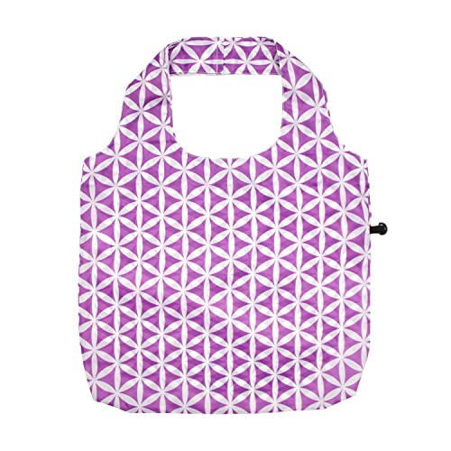 HOLYLUCK Reusable Grocery Bags,Heavy Duty Foldable Shopping Tote Bag (Standard, 3 Purple Geometric Flowers) - color: 3 Purple Geometric Flowers, style: Standard
