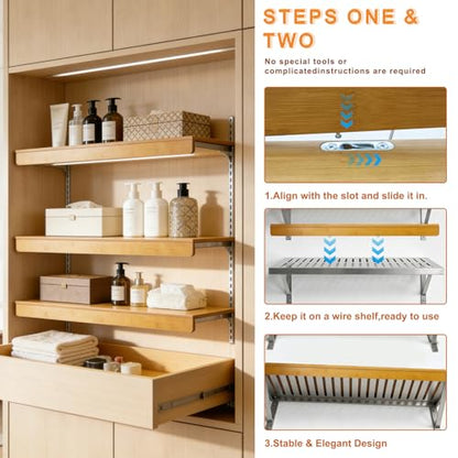 5 Pack Bamboo Wire Shelf Covers,0.47in Thick Snap-On Removable Bamboo Wire Rack Covers, Shelf Covers for Shelving Pantry Bathroom Kitchen Closet(30" W X 12" D) - size: 30" W X 12" D