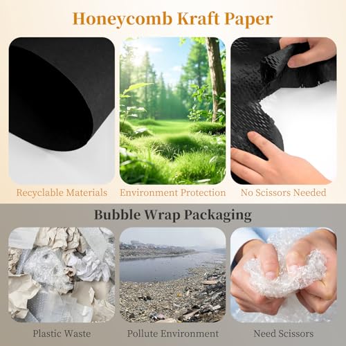 Black Honeycomb Packing Paper 2 Rolls, 15 x 328 ft, 100 Fragile Labels - color: Black, size: 15inch x 328 FT