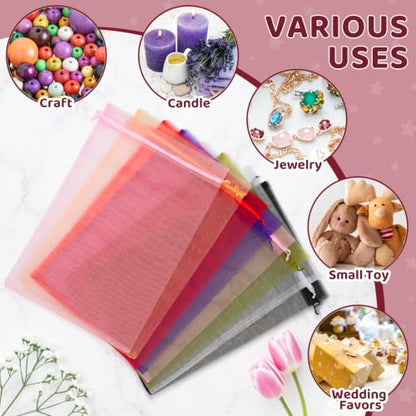 Crweety 50PCS Organza Bags 8x12 Large Red Mesh Gift Bags Drawstring - color: Red (Burgundy)