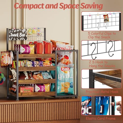 Trironsun 4 Tier Wooden Snack Display Rack Candy Organizer Stand for Countertop for Kitchen Office Pantry