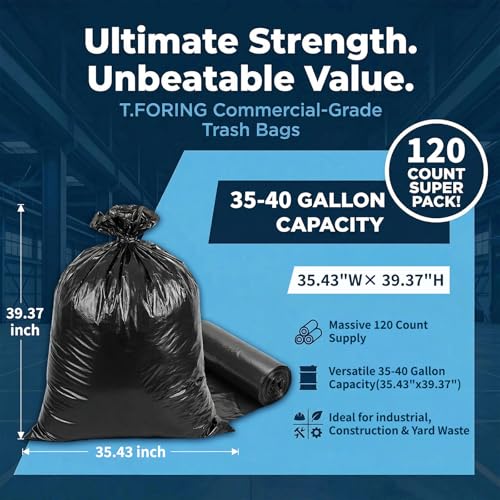 35-40 Gallon Trash Bags Unscented, 35'' x 40'', Black, 120 Count - color: 35-40 Gallon | 120 Count, size: 120 Count(pack of 1)