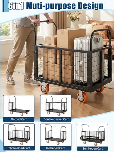 Garvee 6-in-1 Platform Truck Cart, 1800lbs Capacity Flatbed Cart with Cage