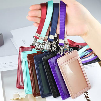Teskyer Leather ID Badge Holder with Lanyard, Vertical Wine Red - color: Wine Red, size: Vertical