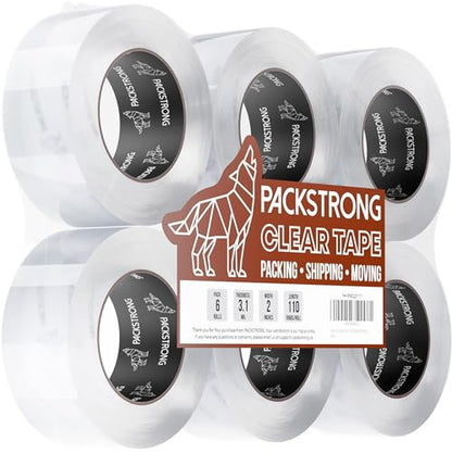 Packstrong Heavy Duty Packing Tape 6 Rolls, 2 Inch Wide 3.1 Mil 110 Yards - size: 2" Wide x 3.1 Mil Thick