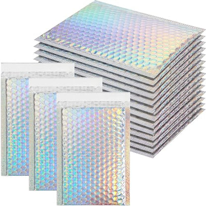 60Pcs Holographic Bubble Mailers, Metallic Poly Padded Envelopes