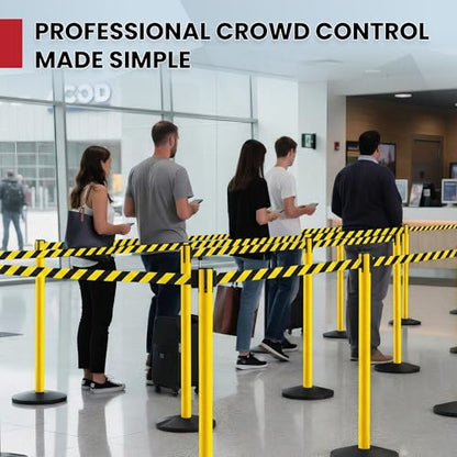Crowd Control Warehouse 2-Pack Retractable Belt Stanchion Barriers, 11 Ft - color: Black/Yellow Belt, Yellow Post