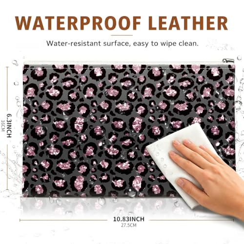 Money Bag with Zipper, Cute PU Leather Cash Bags, Portable Bank Bag Money Pouch for Cash, Coins, Checks, Receipts, Invoices Cosmetics Tools, Deposit Bag for Office Travel, Pink Leopard - color: Pink Leopard