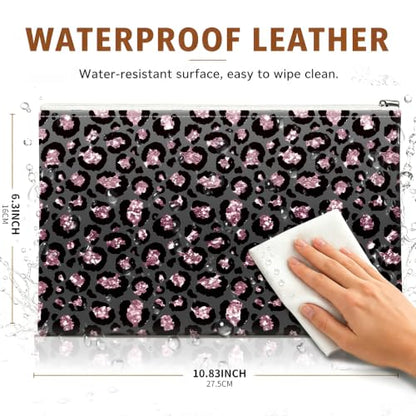 Money Bag with Zipper, Cute PU Leather Cash Bags, Portable Bank Bag Money Pouch for Cash, Coins, Checks, Receipts, Invoices Cosmetics Tools, Deposit Bag for Office Travel, Pink Leopard - color: Pink Leopard