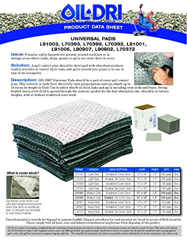 Oil-Dri L90902 15" W x 19" L Universal Heavy Weight Bonded Perforated Pads (100 Mats/Box) - size: 100 Pads/Box, style: Heavy Weight
