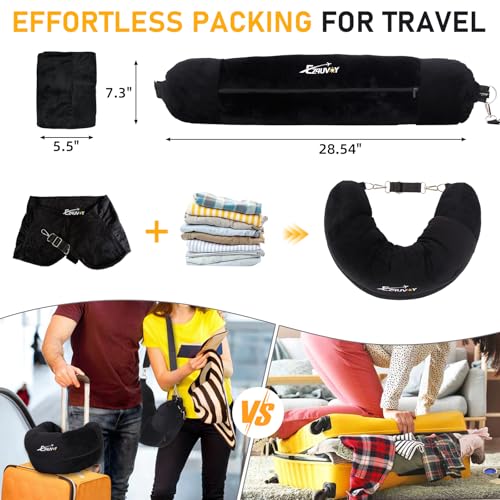 Travel Neck Pillow Stuffable with Clothes, Stuffable Travel Pillow - color: Black