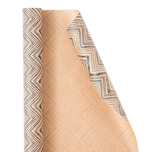 Ulmasinn Boho Kraft Wrapping Paper Roll, Black Geometric Gift Wrap on Recyclable Brown Kraft Paper, 17" x 33', Rustic Wrapping Paper for Wedding, Birthday, Baby Shower, Holiday Gifts & DIY Crafts - color: Ethnic Tribal