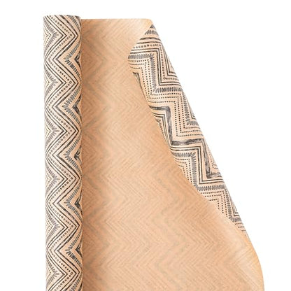 Ulmasinn Boho Kraft Wrapping Paper Roll, Black Geometric Gift Wrap on Recyclable Brown Kraft Paper, 17" x 33', Rustic Wrapping Paper for Wedding, Birthday, Baby Shower, Holiday Gifts & DIY Crafts - color: Ethnic Tribal