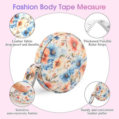 Retractable Mini Leather Tape Measure, Auto Retract Peach Blossoms - color: Peach Blossoms