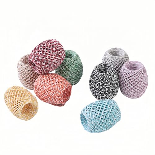 LJY 9 Rolls Raffia Paper Twine, 9 Colors, 32.8 yd Each for Gift Wrapping