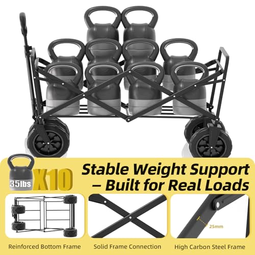 EchoSmile Wagons Carts Foldable Heavy Duty 350Lbs Capacity, Black - color: Black