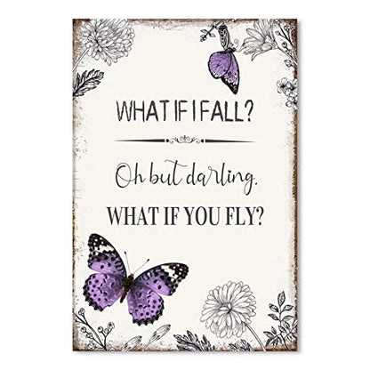 YPY Inspirational Quote Canvas Wall Art : Purple Butterfly Picture Motivational Framed Poster, What if I Fall Positive Sign for Teen Girl Bedroom 10" x 15" - color: Purple Butterfly, size: 10"x15"