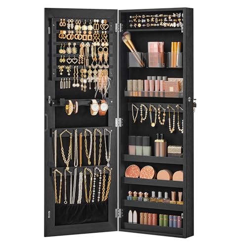 SONGMICS Mirror Jewelry Cabinet Armoire, Wall or Door Mounted, Lockable - color: Black, style: 42.5-Inch Basic