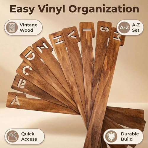 26pcs Vinyl Record Dividers - A-Z Wooden Record Holder Organizer Guides