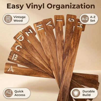 26pcs Vinyl Record Dividers - A-Z Wooden Record Holder Organizer Guides