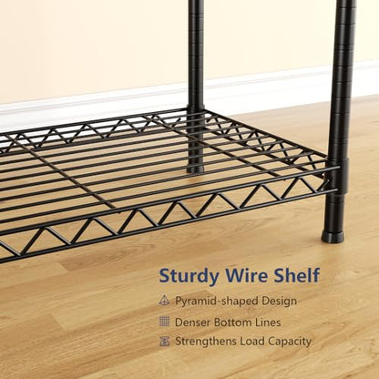 Heavy Duty Closet Garment Rack, Metal Clothes Racks Wardrobe with Shelf - color: Black