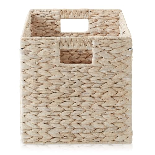 Casafield 10.5" x 10.5" Hyacinth Storage Baskets, Whitewash - Set of 2 Storage Organizers, Woven Wicker Cubes for Bathroom, Bedroom, Laundry, Shelves - size: 2-Pack