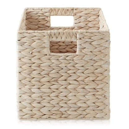 Casafield 10.5" x 10.5" Hyacinth Storage Baskets, Whitewash - Set of 2 Storage Organizers, Woven Wicker Cubes for Bathroom, Bedroom, Laundry, Shelves - size: 2-Pack