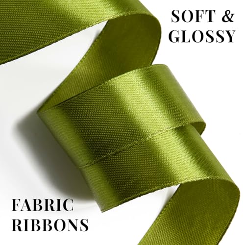 Olive Green Satin Ribbon 1 Inch x 100 Yards - color: Olive Green