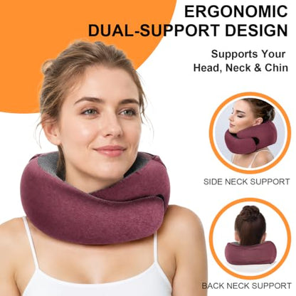 Travel Pillow - Hooded Neck Pillow Airplane Memory Foam Filling - color: Burgundy