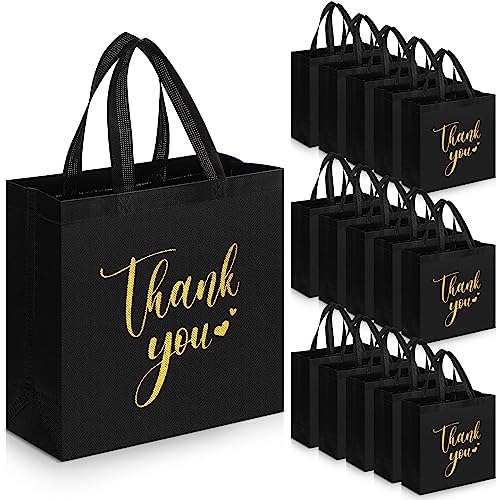 Sweetude 30 Thank You Non Woven Gift Bag, 11 x 12 x 5 Inch, Black - color: Black, size: 11 X 12 X 5 Inch
