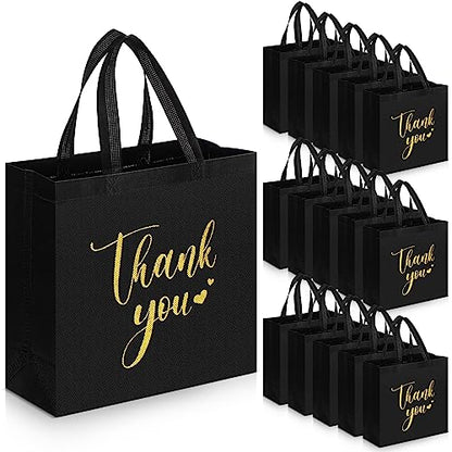 Sweetude 30 Thank You Non Woven Gift Bag, 11 x 12 x 5 Inch, Black - color: Black, size: 11 X 12 X 5 Inch