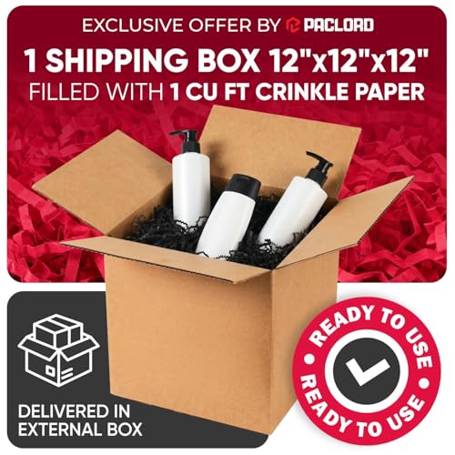 1 Cu Ft Ready To Ship Carton with Black Crinkle Paper Filler 12x12x12" - color: Black, size: Single Wall Box