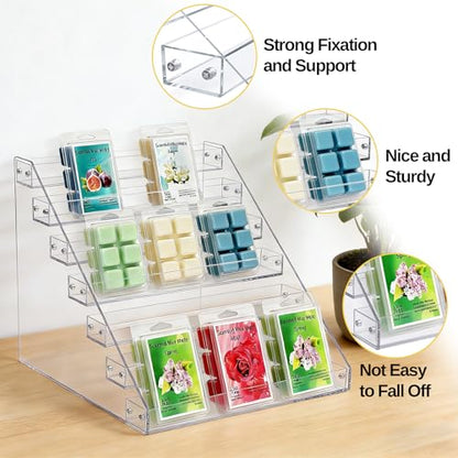 2 Pack 12" Wax Melt Holder Display, 7 Tier Clear Acrylic Risers Display Stands, Perfume Shelf & Organizer for Wax Cubes Wax Melt Candles,Clear