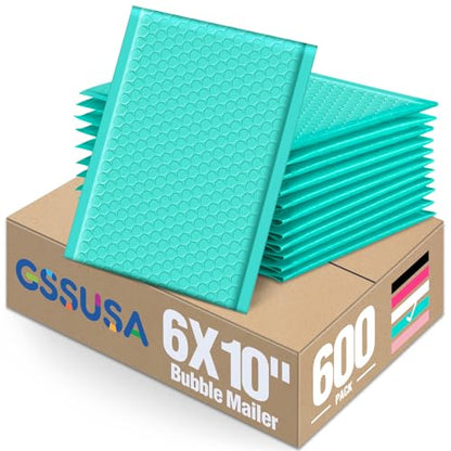 GSSUSA Teal Bubble Mailers 6x10" 600 Pack Padded Envelopes Self Seal - color: Teal, size: 6x10 600pc