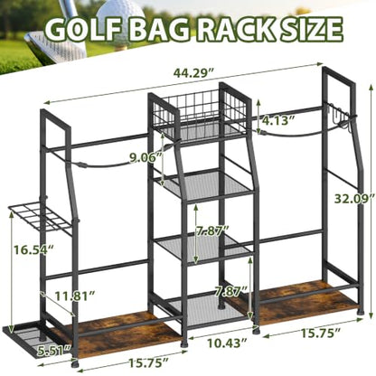 Golf Bag Storage Organizer with Club Holder, Golf Bag Stand for 2 Bags - size: 2 Bags (With Club Holder)