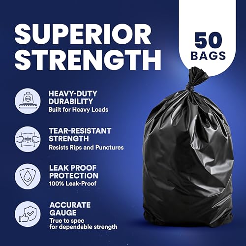 Plasticplace 40-45 Gallon Trash Bags │ 2.3 Mil │ Black Heavy Duty Garbage Can Liners │ 40" x 46" (50 Count)